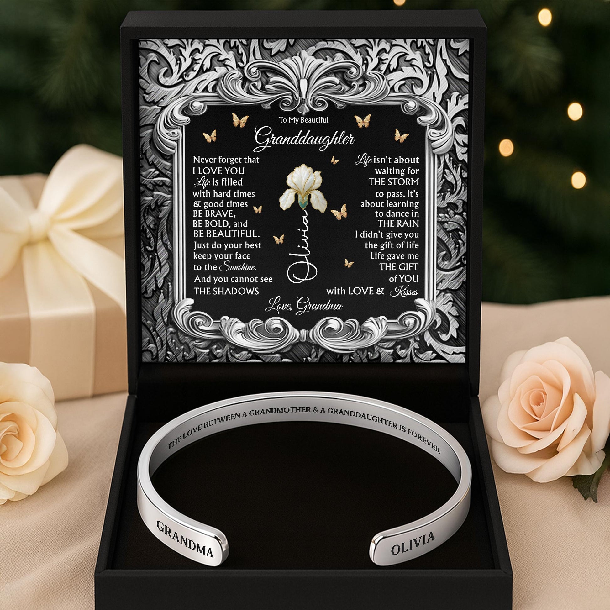 The Love Between A Grandmother & Granddaughter With Flower And Butterflies