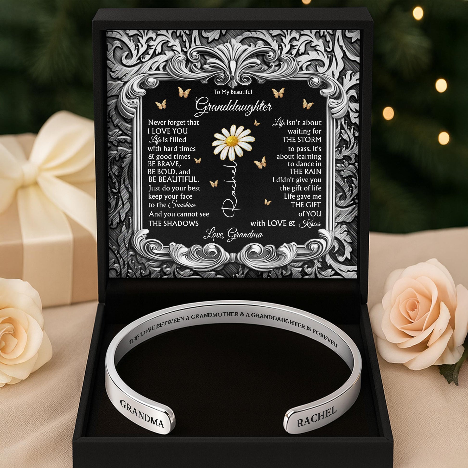 The Love Between A Grandmother & Granddaughter With Flower And Butterflies