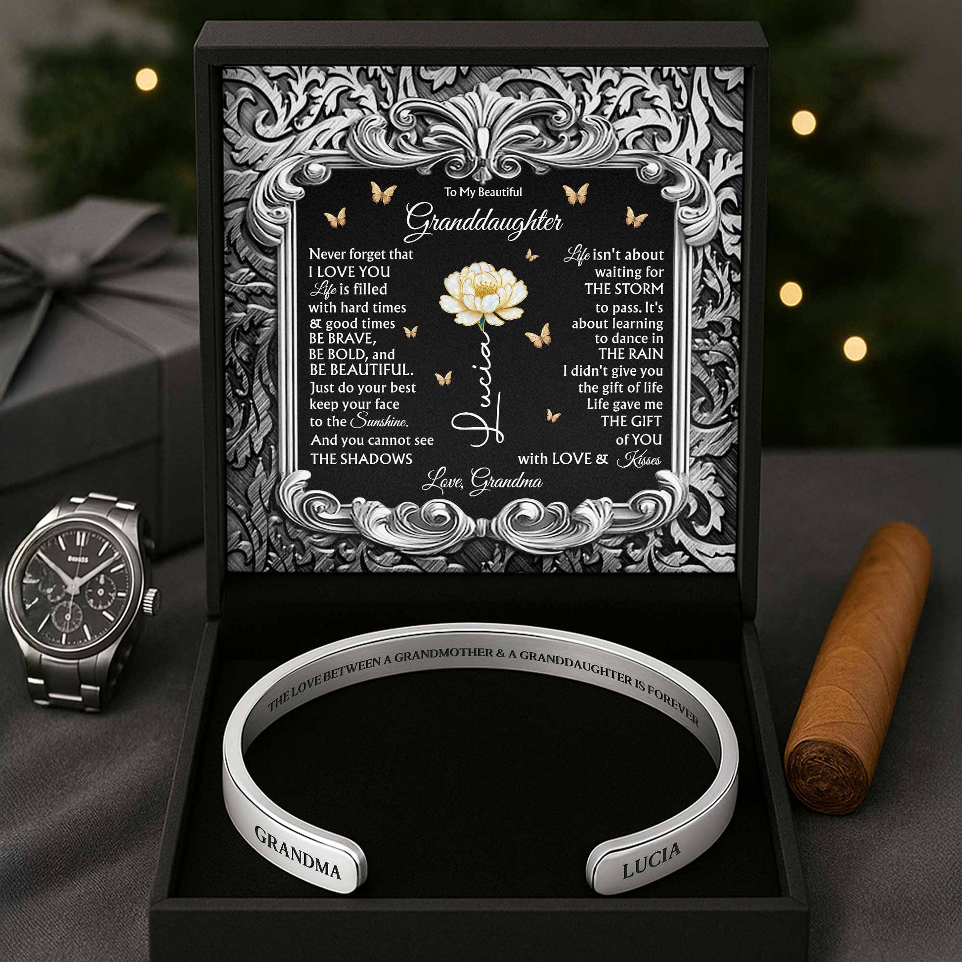 The Love Between A Grandmother & Granddaughter With Flower And Butterflies