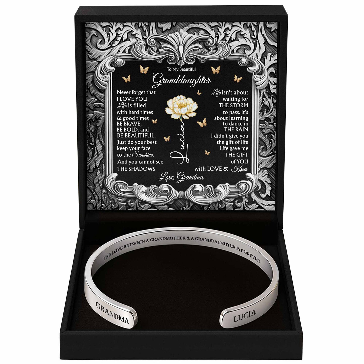 The Love Between A Grandmother & Granddaughter With Flower And Butterflies