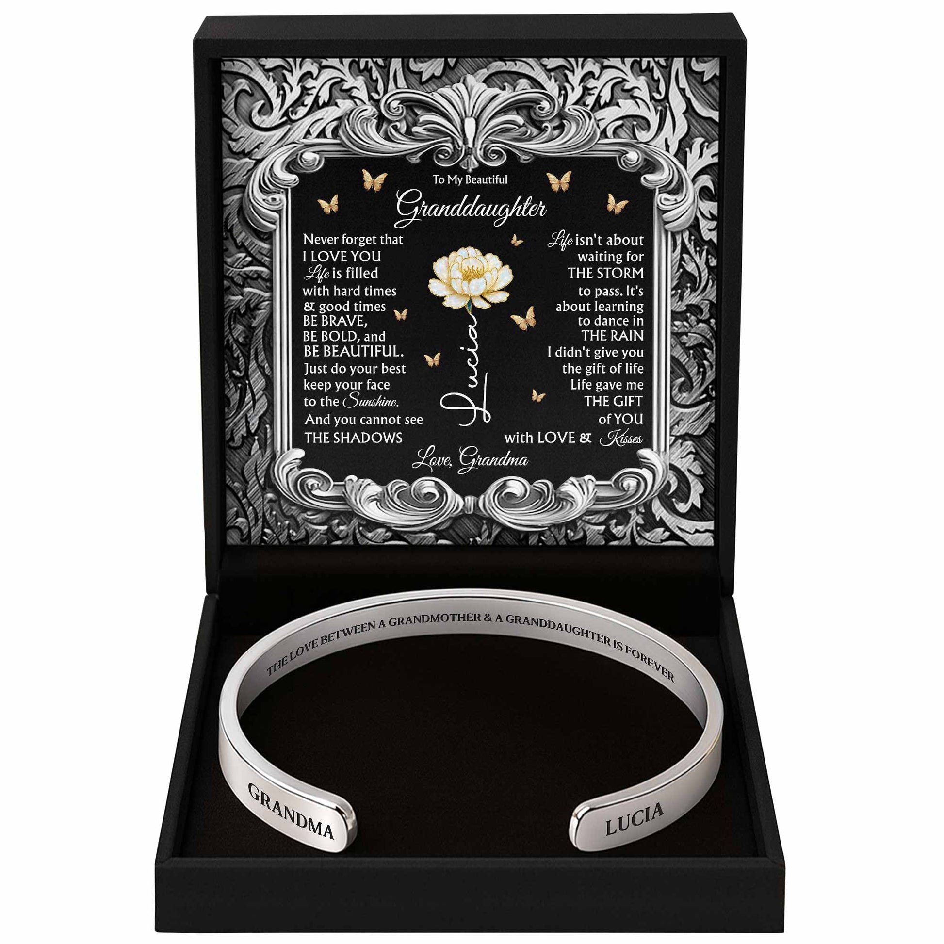 The Love Between A Grandmother & Granddaughter With Flower And Butterflies