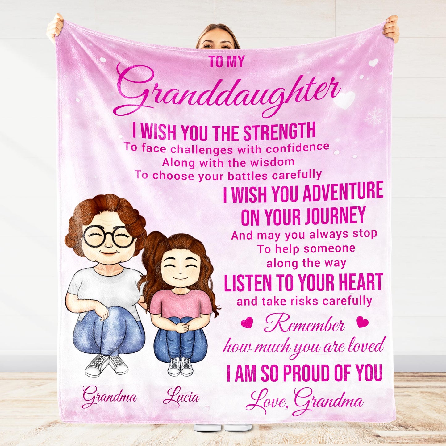 To My Granddaughter, Grandmother And Granddaughter With Hearts