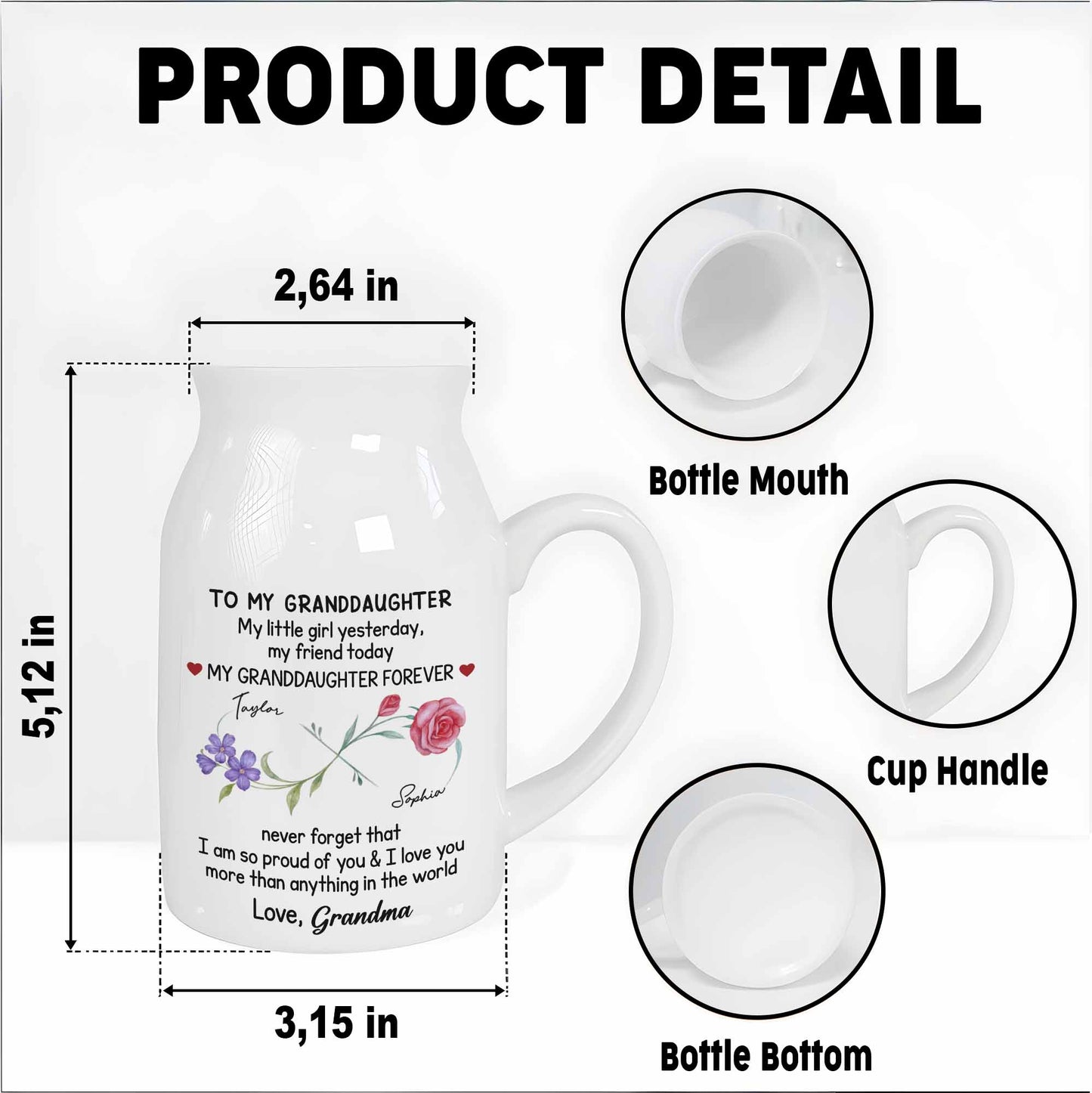 To My Granddaughter, My Little Girl Yesterday, Flowers And Heart Design