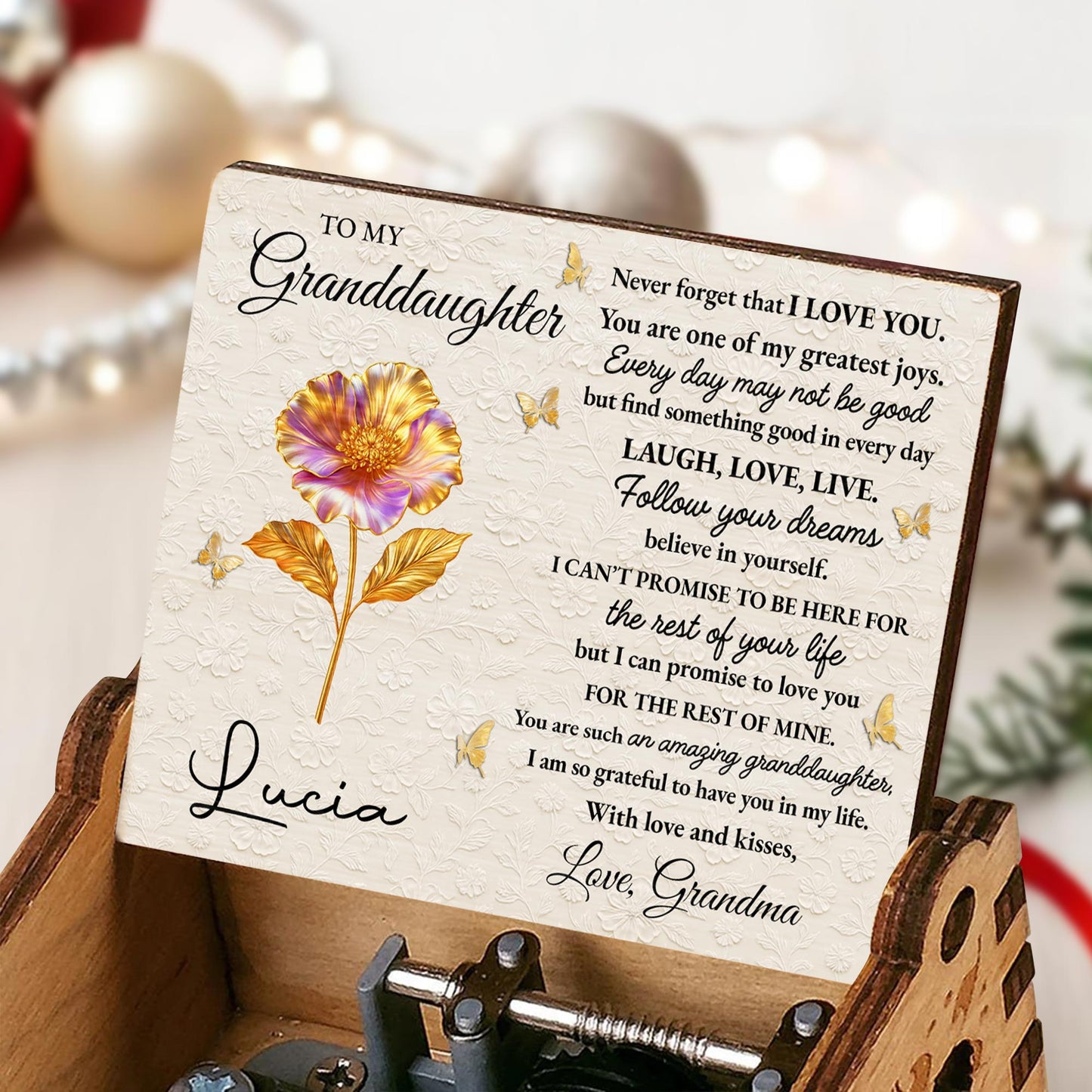 To My Granddaughter, Flowers And Butterflies Music Box