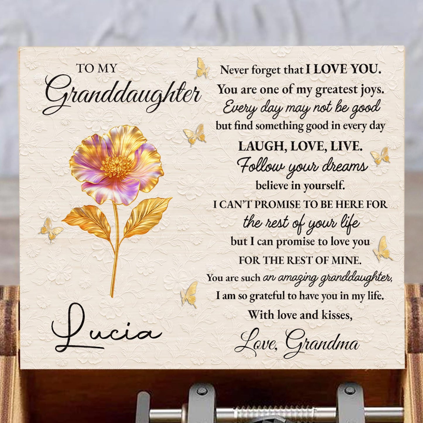 To My Granddaughter, Flowers And Butterflies Music Box