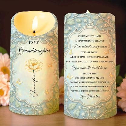 To My Daughter, Flowers and Butterflies - Personalized Custom LED Candle - GDT564_LECA