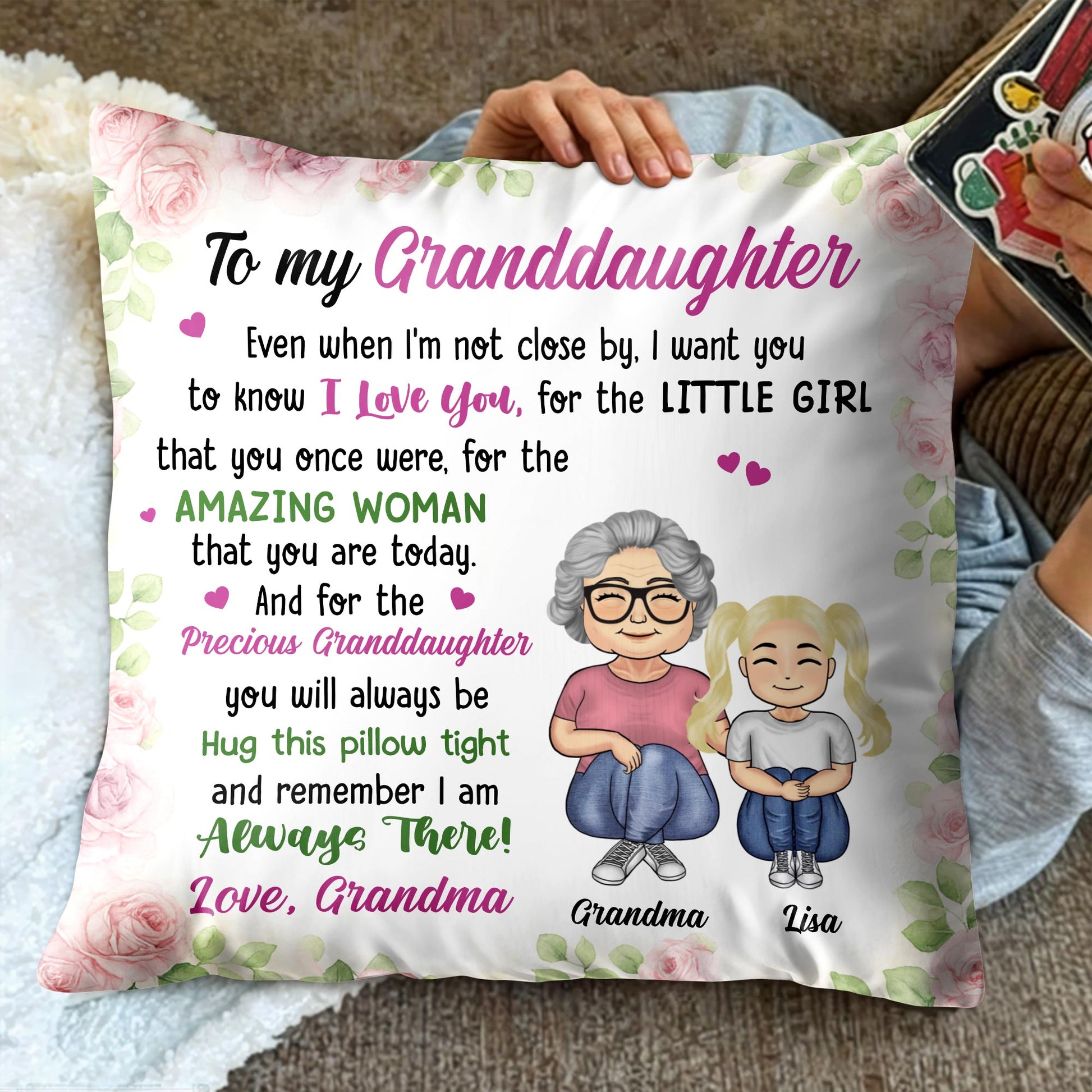 To My Granddaughter, Remember I Am Always There, Flowers, Cartoon Characters