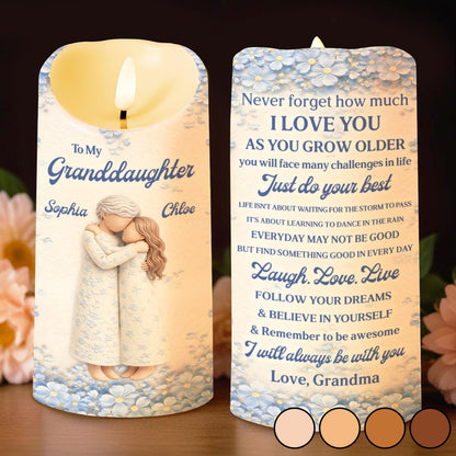 To My Granddaughter, Floral Grandmother And Granddaughter Embrace - Personalized Custom LED Candle - GDT571_LECA