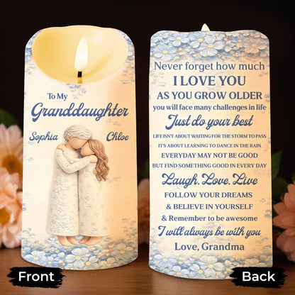 To My Granddaughter, Floral Grandmother And Granddaughter Embrace - Personalized Custom LED Candle - GDT571_LECA