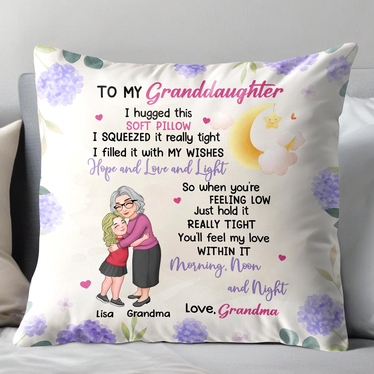 To My Granddaughter, Heartwarming Message With Flowers And Moon