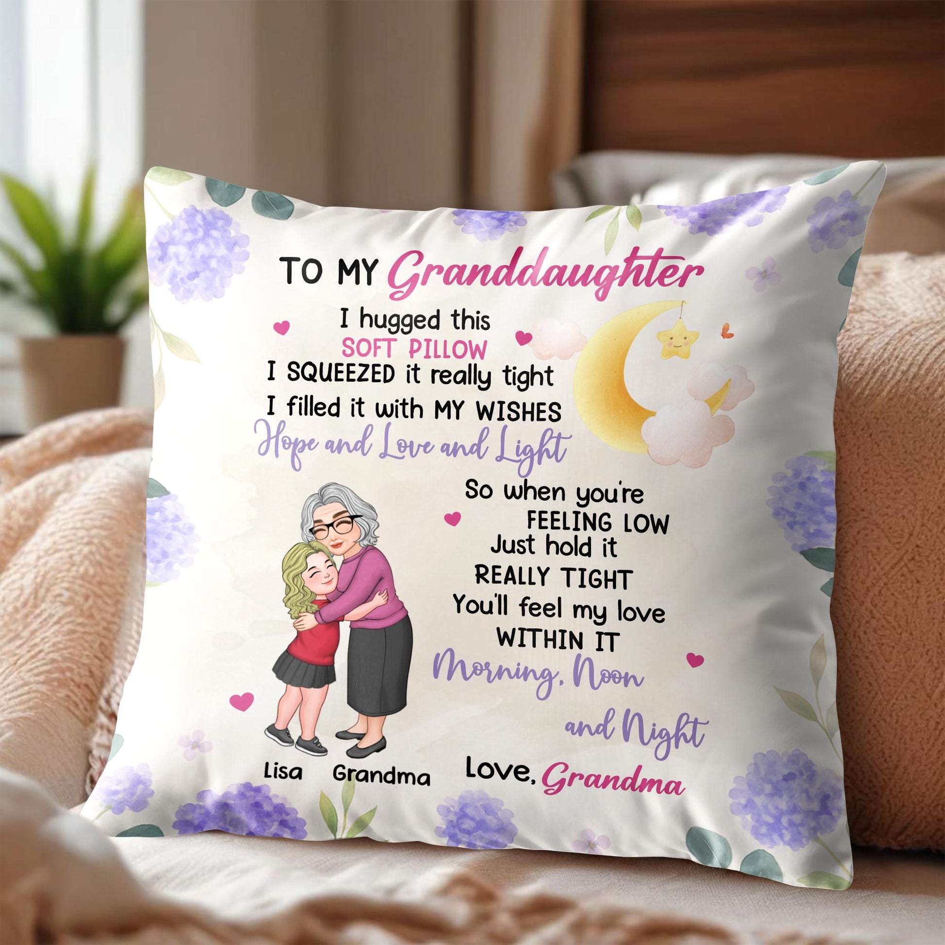 To My Granddaughter, Heartwarming Message With Flowers And Moon