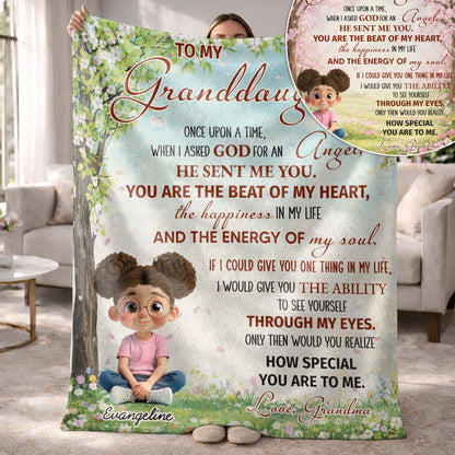 To My Granddaughter, Once Upon A Time, Glasses And Flowers - Personalized Custom Blanket - GDT577_BLK