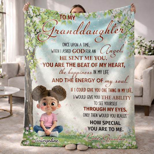 To My Granddaughter, Once Upon A Time, Glasses And Flowers - Personalized Custom Blanket - GDT577_BLK
