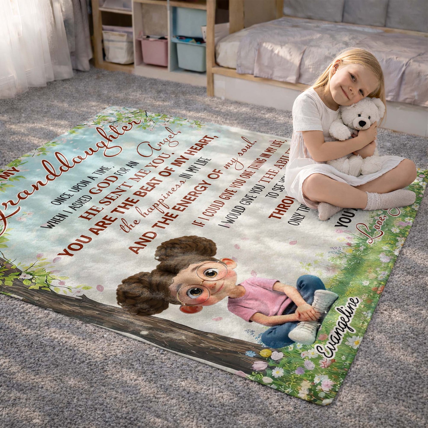 To My Granddaughter, Once Upon A Time, Glasses And Flowers - Personalized Custom Blanket - GDT577_BLK
