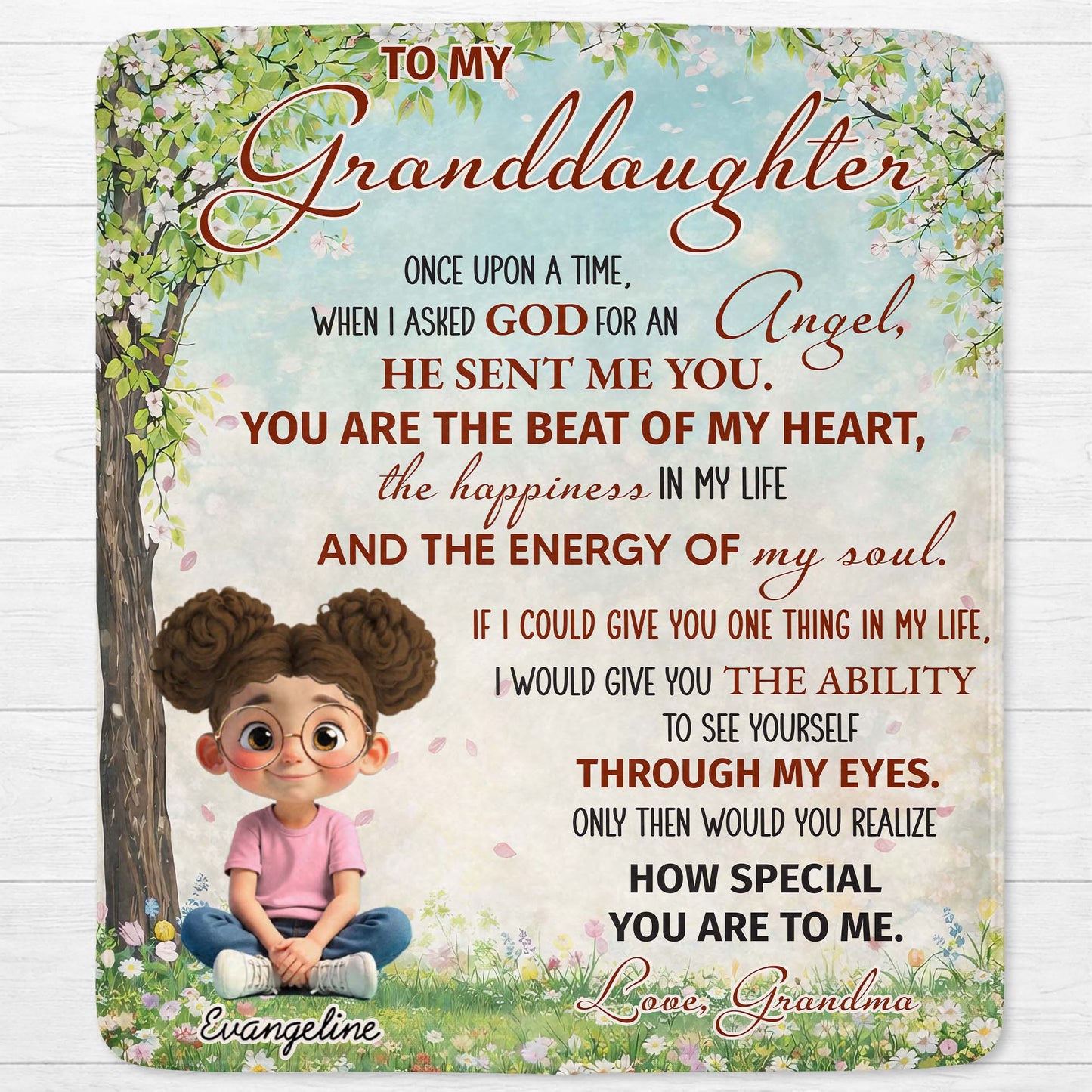 To My Granddaughter, Once Upon A Time, Glasses And Flowers - Personalized Custom Blanket - GDT577_BLK