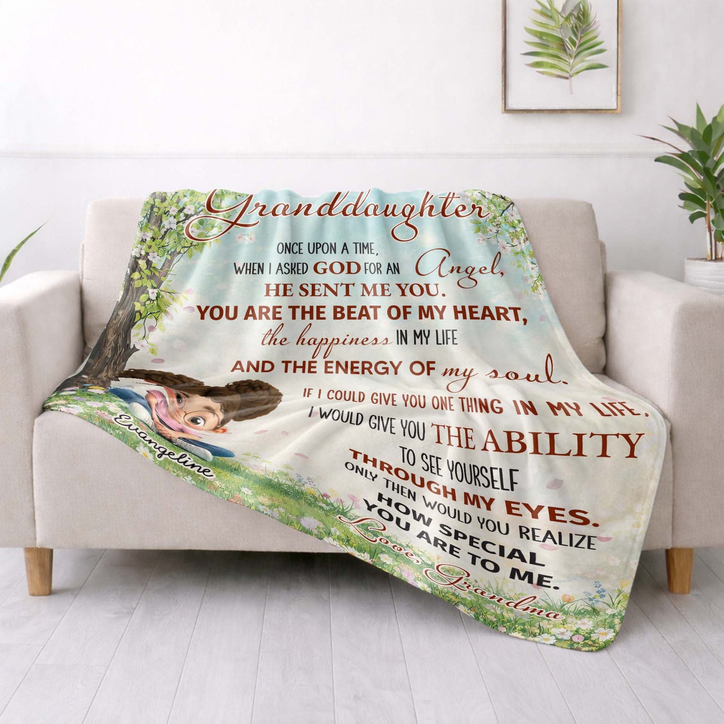To My Granddaughter, Once Upon A Time, Glasses And Flowers - Personalized Custom Blanket - GDT577_BLK