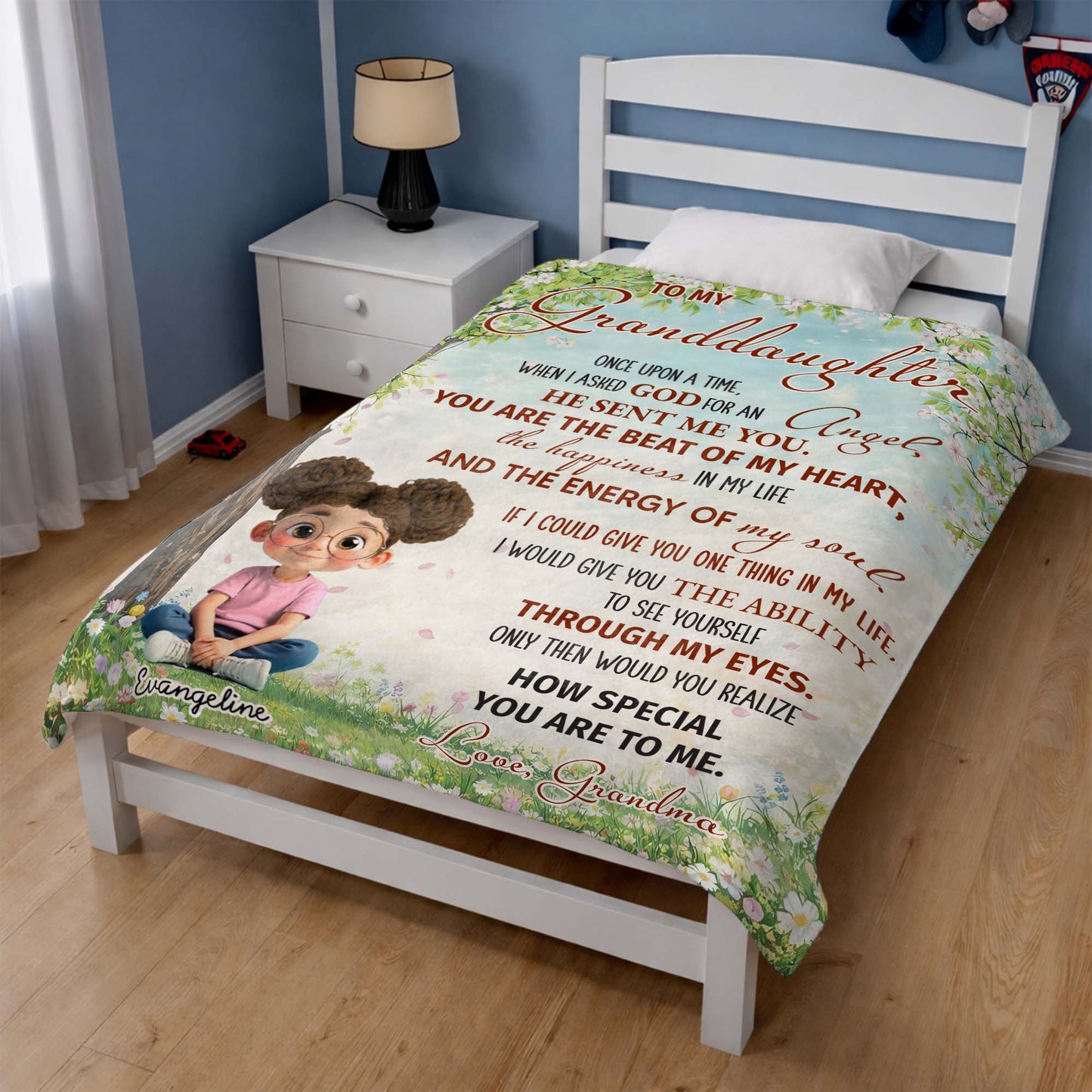 To My Granddaughter, Once Upon A Time, Glasses And Flowers - Personalized Custom Blanket - GDT577_BLK