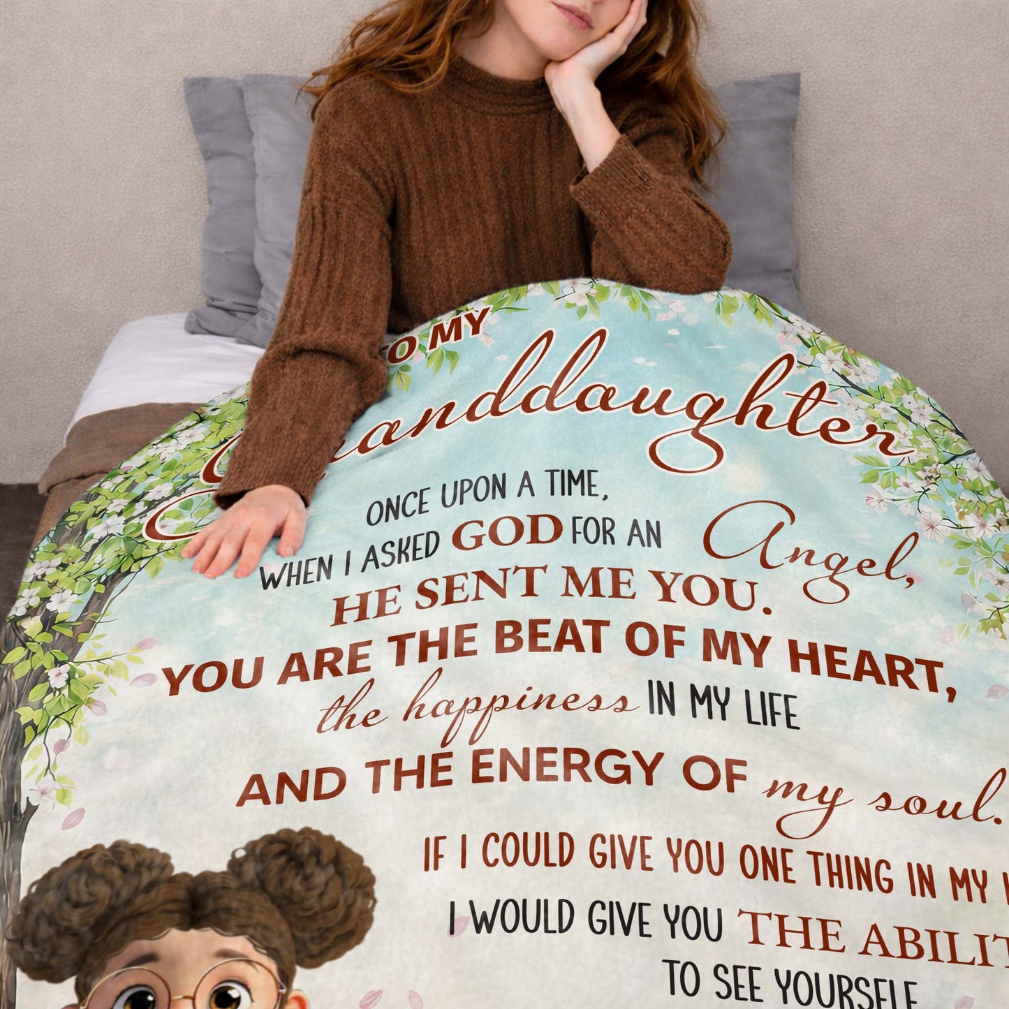To My Granddaughter, Once Upon A Time, Glasses And Flowers - Personalized Custom Blanket - GDT577_BLK