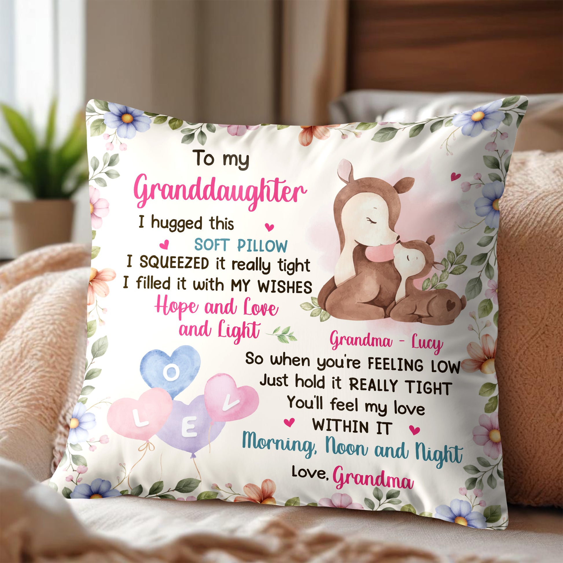 To My Granddaughter, Love And Wishes Soft Pillow