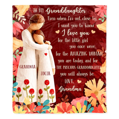 To My Granddaughter, Love From Grandma With Roses - Personalized Custom Blanket - GDT590_BLK