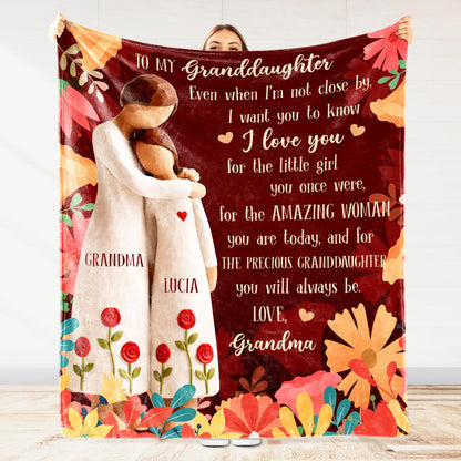 To My Granddaughter, Love From Grandma With Roses - Personalized Custom Blanket - GDT590_BLK
