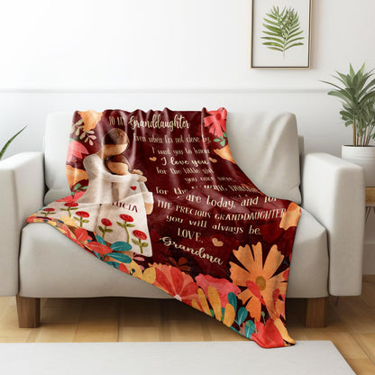 To My Granddaughter, Love From Grandma With Roses - Personalized Custom Blanket - GDT590_BLK