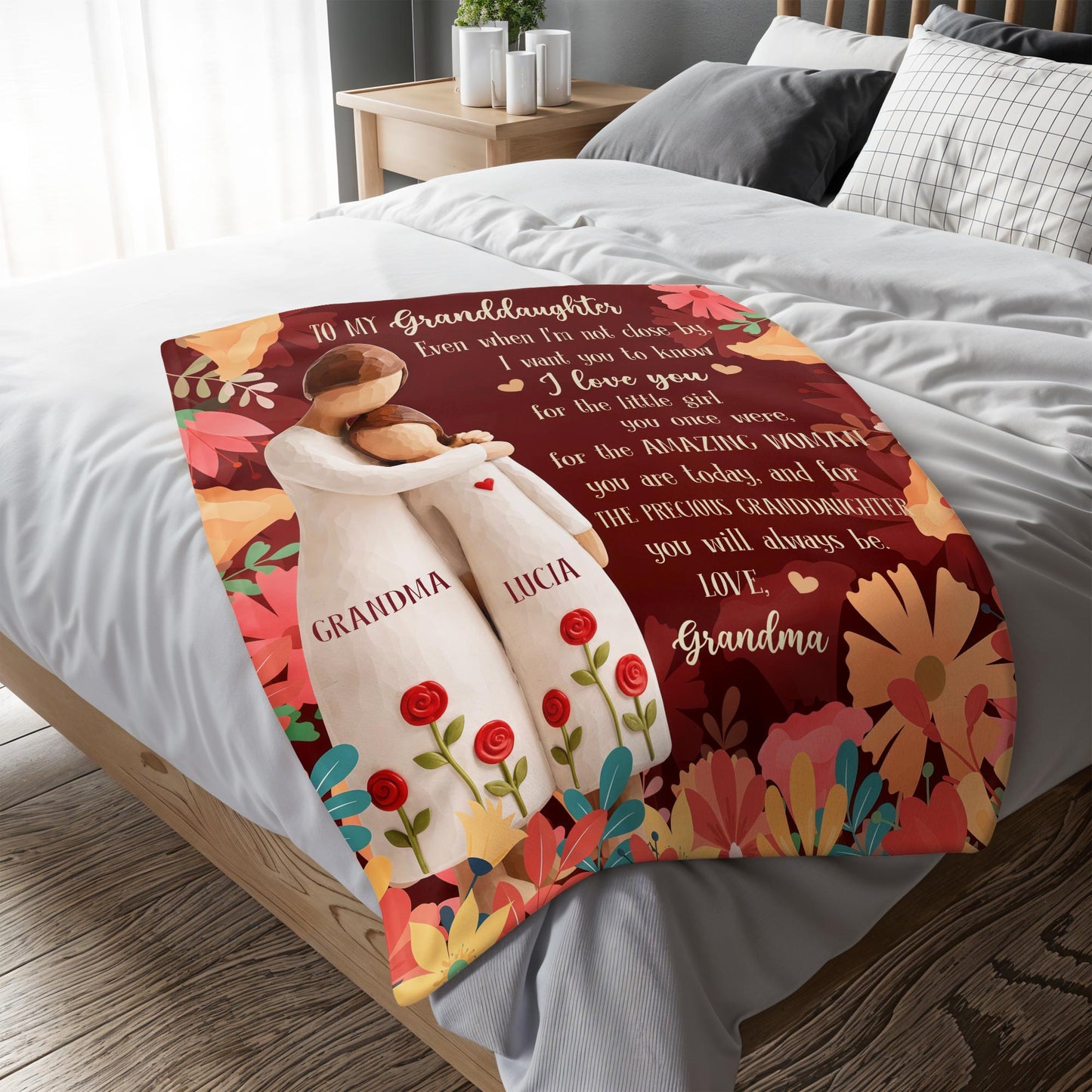 To My Granddaughter, Love From Grandma With Roses - Personalized Custom Blanket - GDT590_BLK