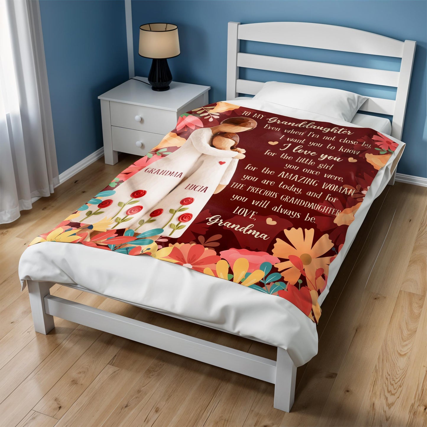 To My Granddaughter, Love From Grandma With Roses - Personalized Custom Blanket - GDT590_BLK