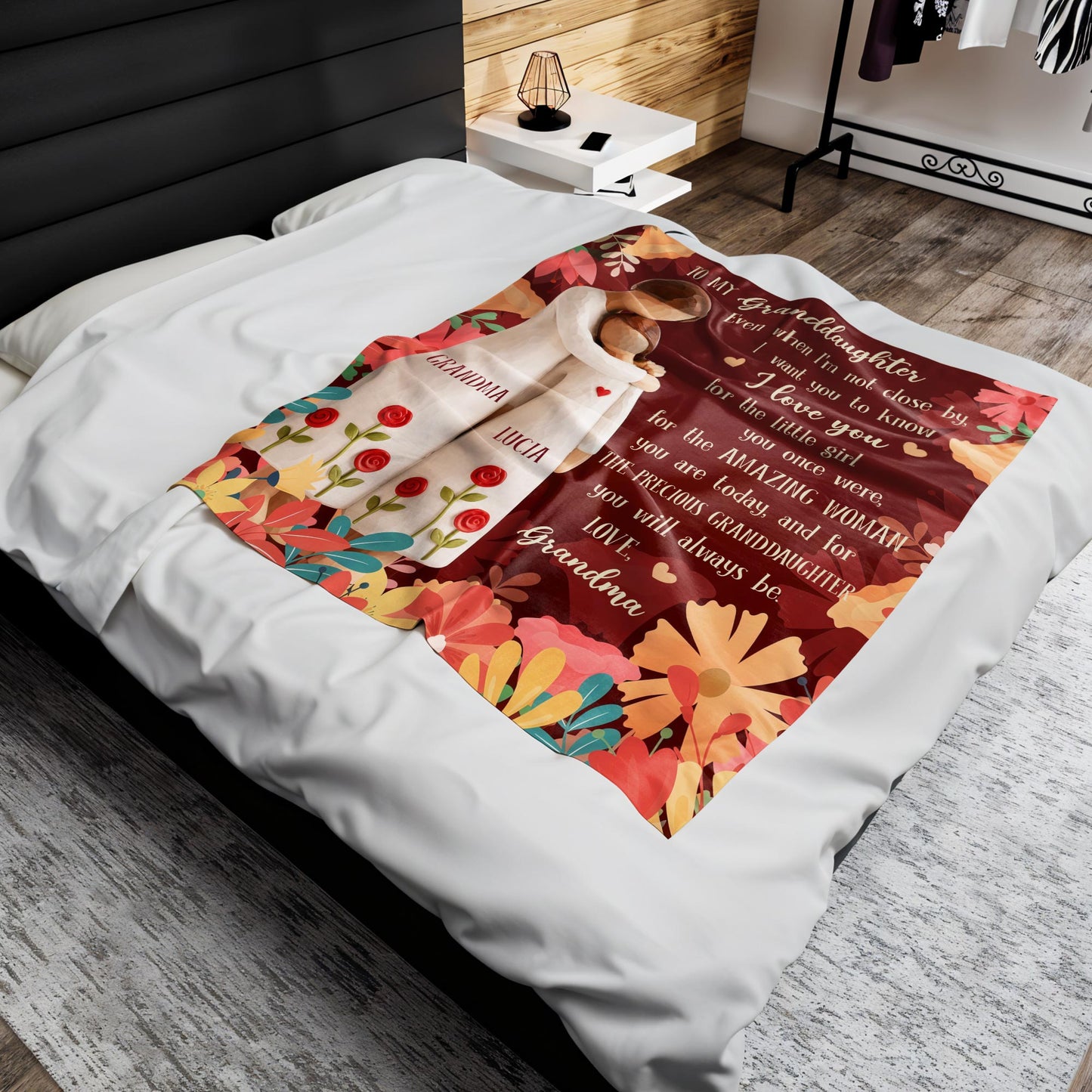 To My Granddaughter, Love From Grandma With Roses - Personalized Custom Blanket - GDT590_BLK