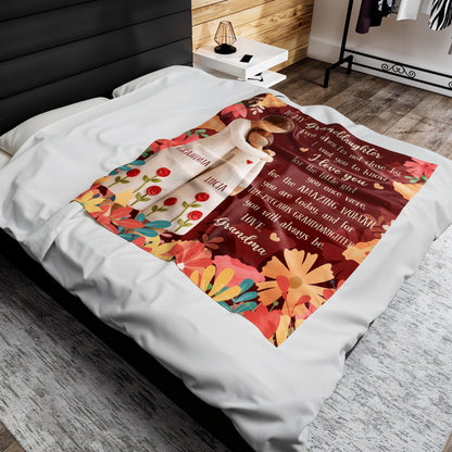 To My Granddaughter, Love From Grandma With Roses - Personalized Custom Blanket - GDT590_BLK