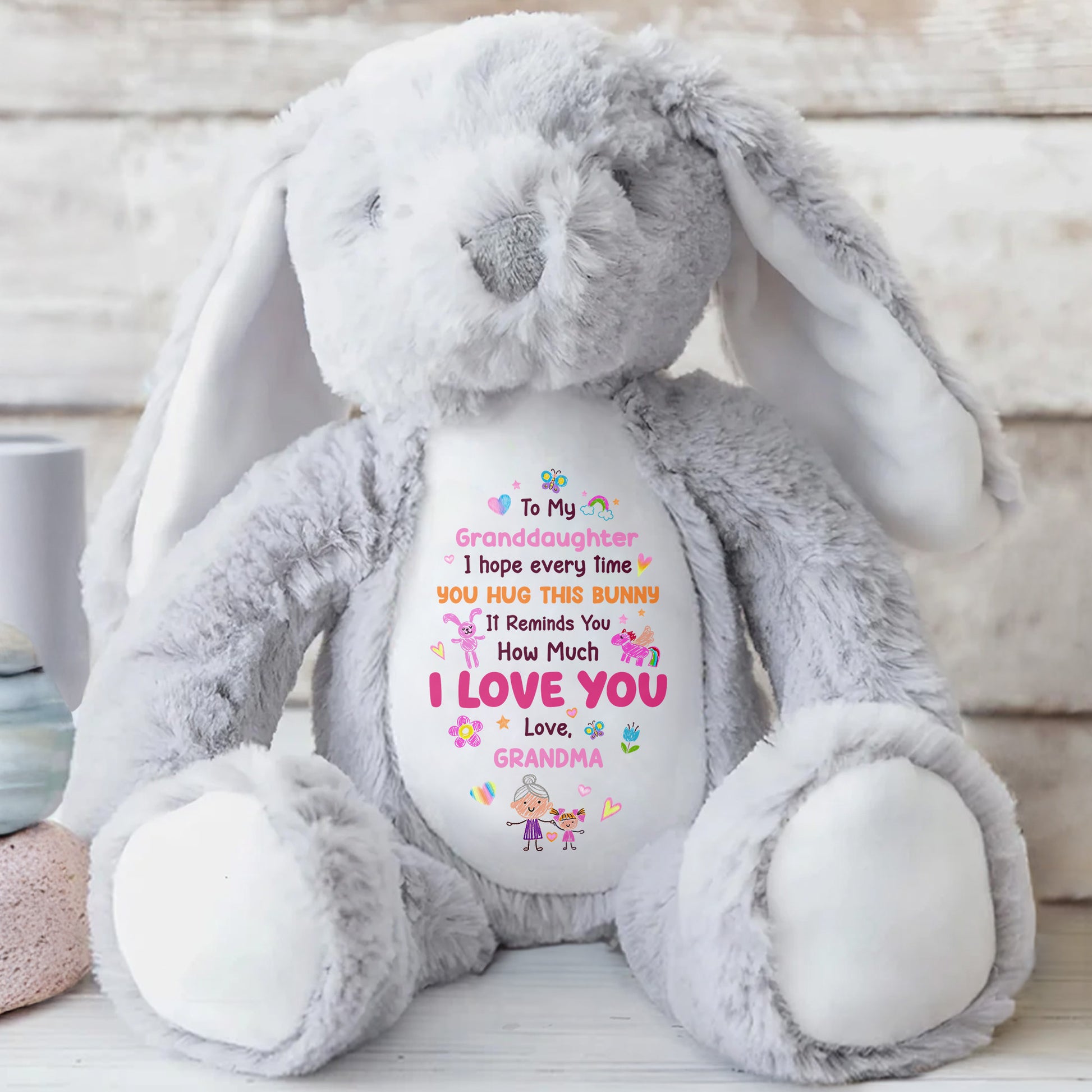 To My Granddaughter, I Love You Bunny With Heart And Flowers