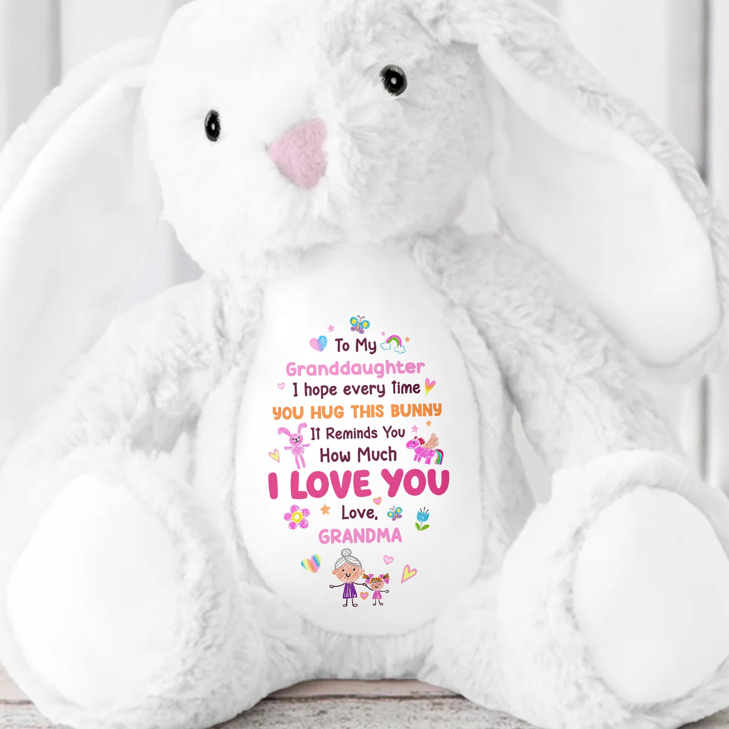 To My Granddaughter, I Love You Bunny With Heart And Flowers