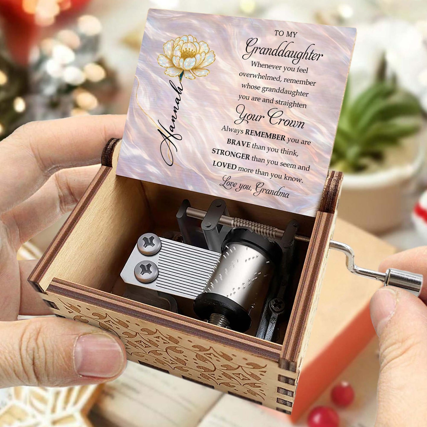 To My Granddaughter, Always Remember Your Crown And Flower - Custom Music Box With "You Are My Sunshine" Tune - GDT593_MZB