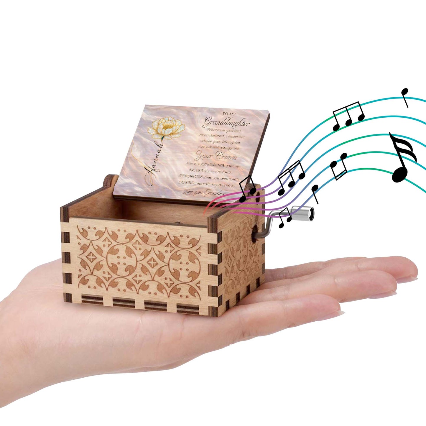 To My Granddaughter, Always Remember Your Crown And Flower - Custom Music Box With "You Are My Sunshine" Tune - GDT593_MZB