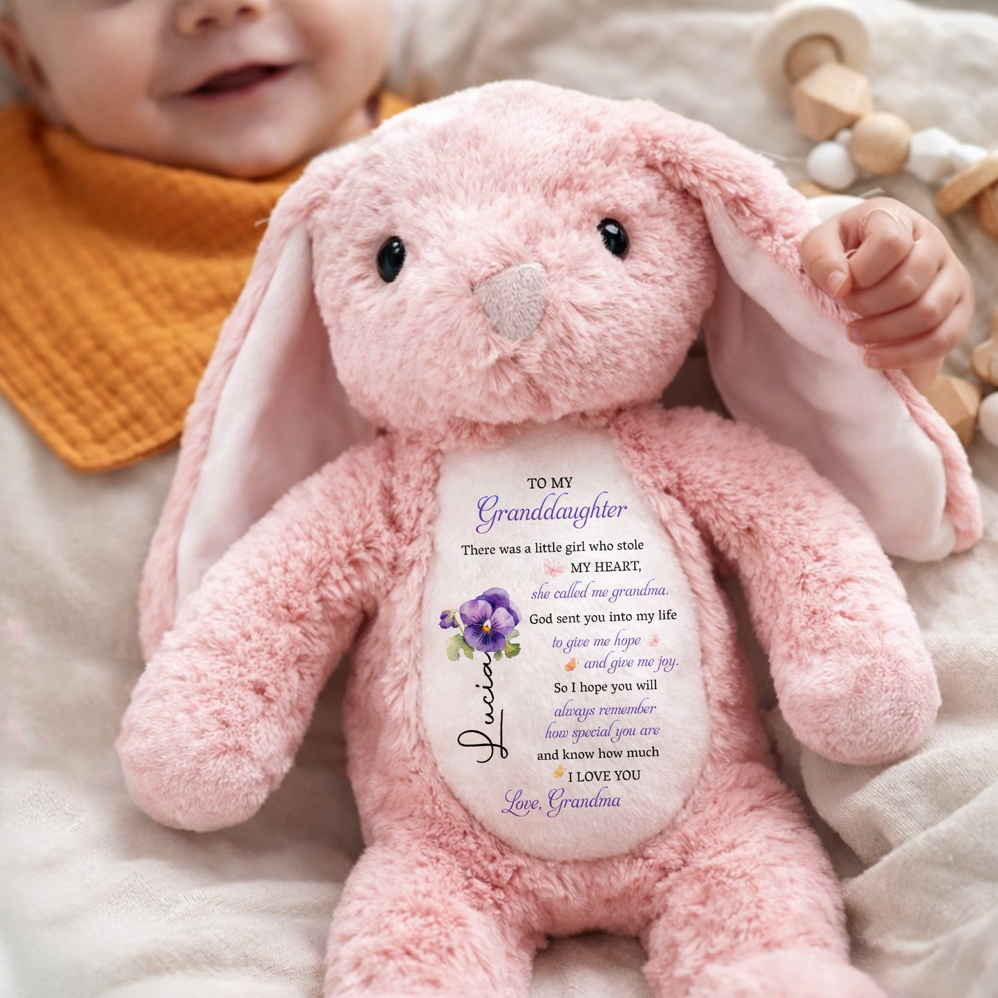 To My Granddaughter, Plush Bunny With Purple Flowers