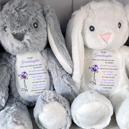 To My Granddaughter, Plush Bunny With Purple Flowers