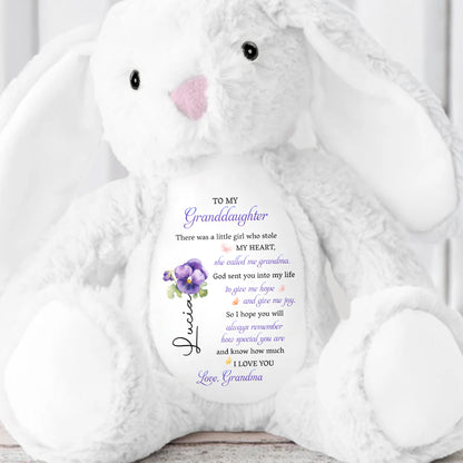 To My Granddaughter, Plush Bunny With Purple Flowers