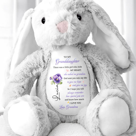 To My Granddaughter, Plush Bunny With Purple Flowers