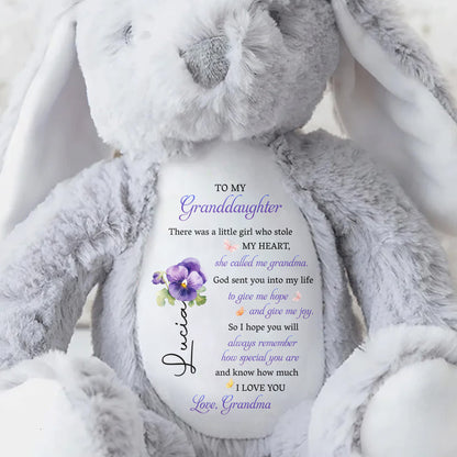 To My Granddaughter, Plush Bunny With Purple Flowers