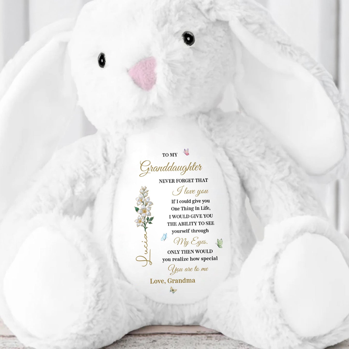 To My Granddaughter, Love Grandma, Flowers Bunny - Personalized Stuffed Bunny - GDT607_BUN
