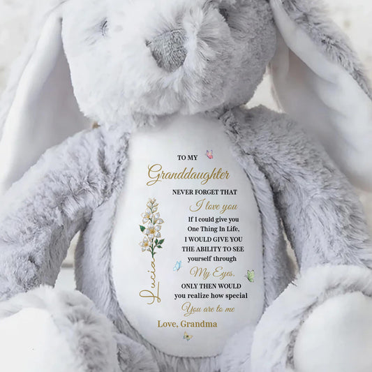 To My Granddaughter, Love Grandma, Flowers Bunny - Personalized Stuffed Bunny - GDT607_BUN