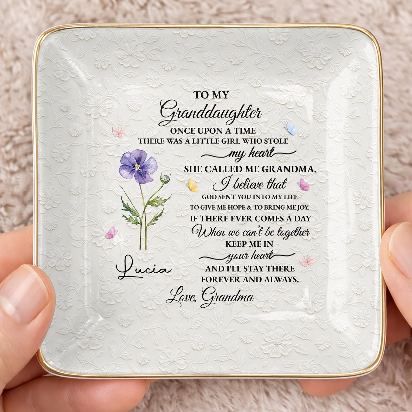 To My Granddaughter Once Upon A Time Flower Butterfly Jewelry Dish