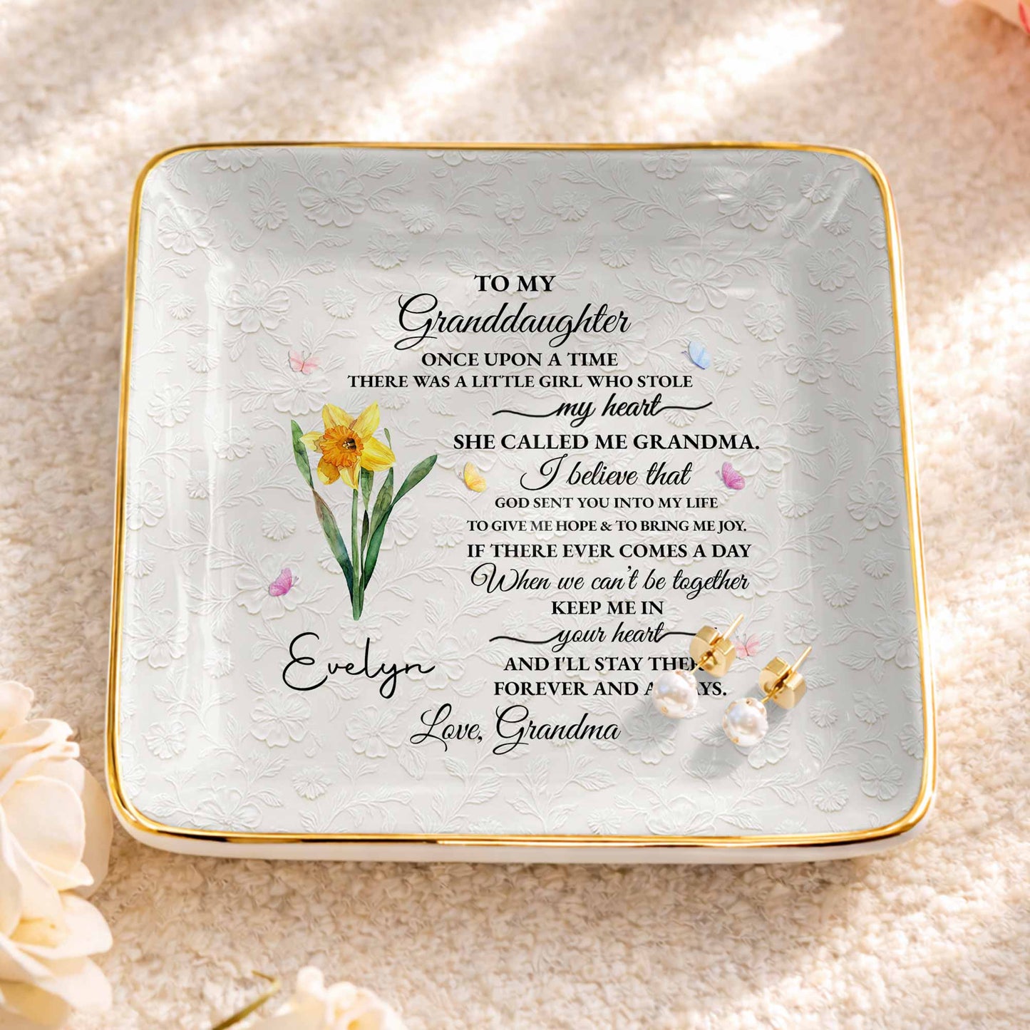 To My Granddaughter Once Upon A Time Flower Butterfly Jewelry Dish