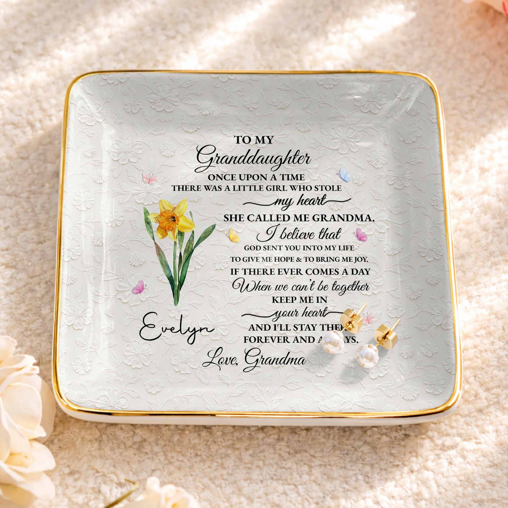 To My Granddaughter Once Upon A Time Flower Butterfly Jewelry Dish