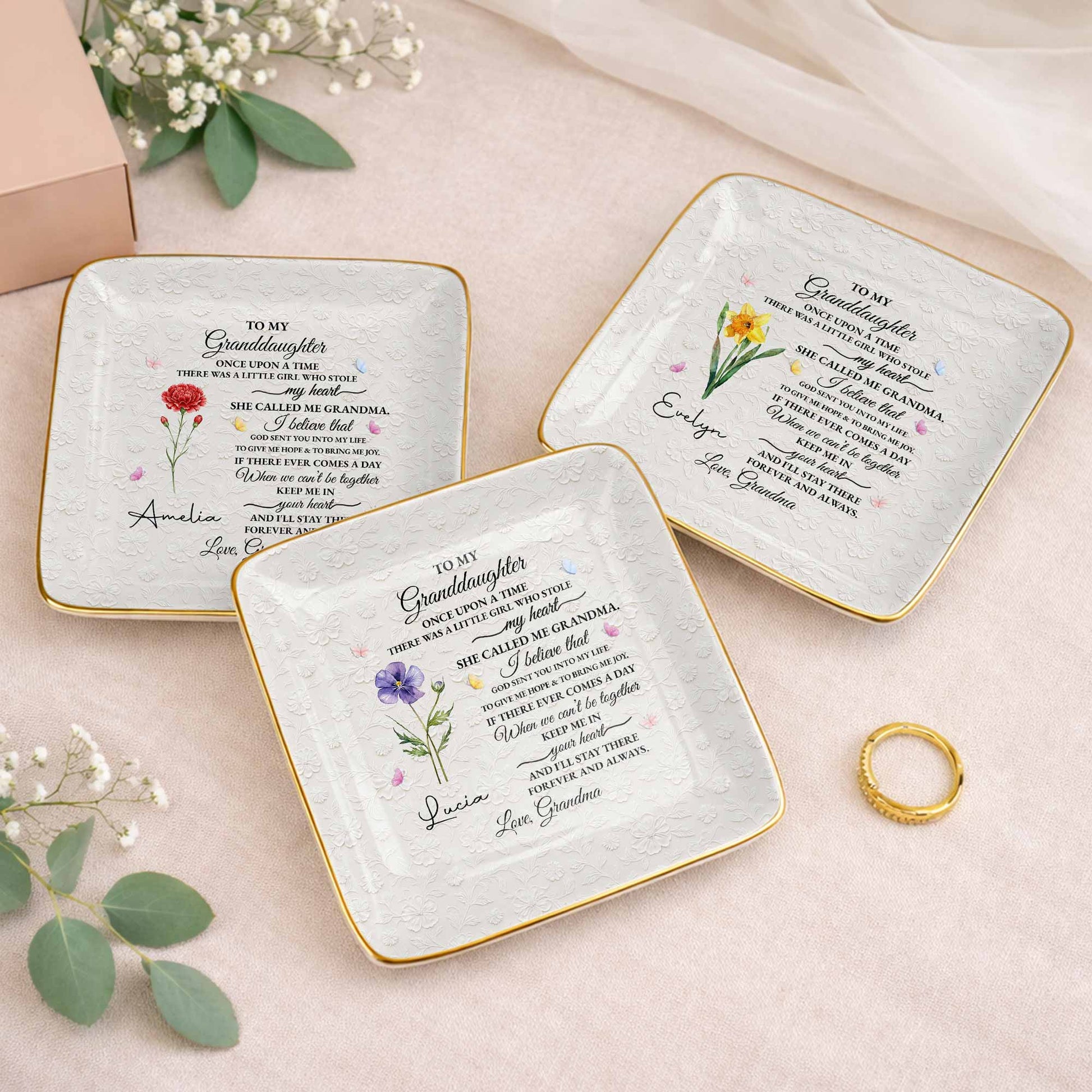 To My Granddaughter Once Upon A Time Flower Butterfly Jewelry Dish