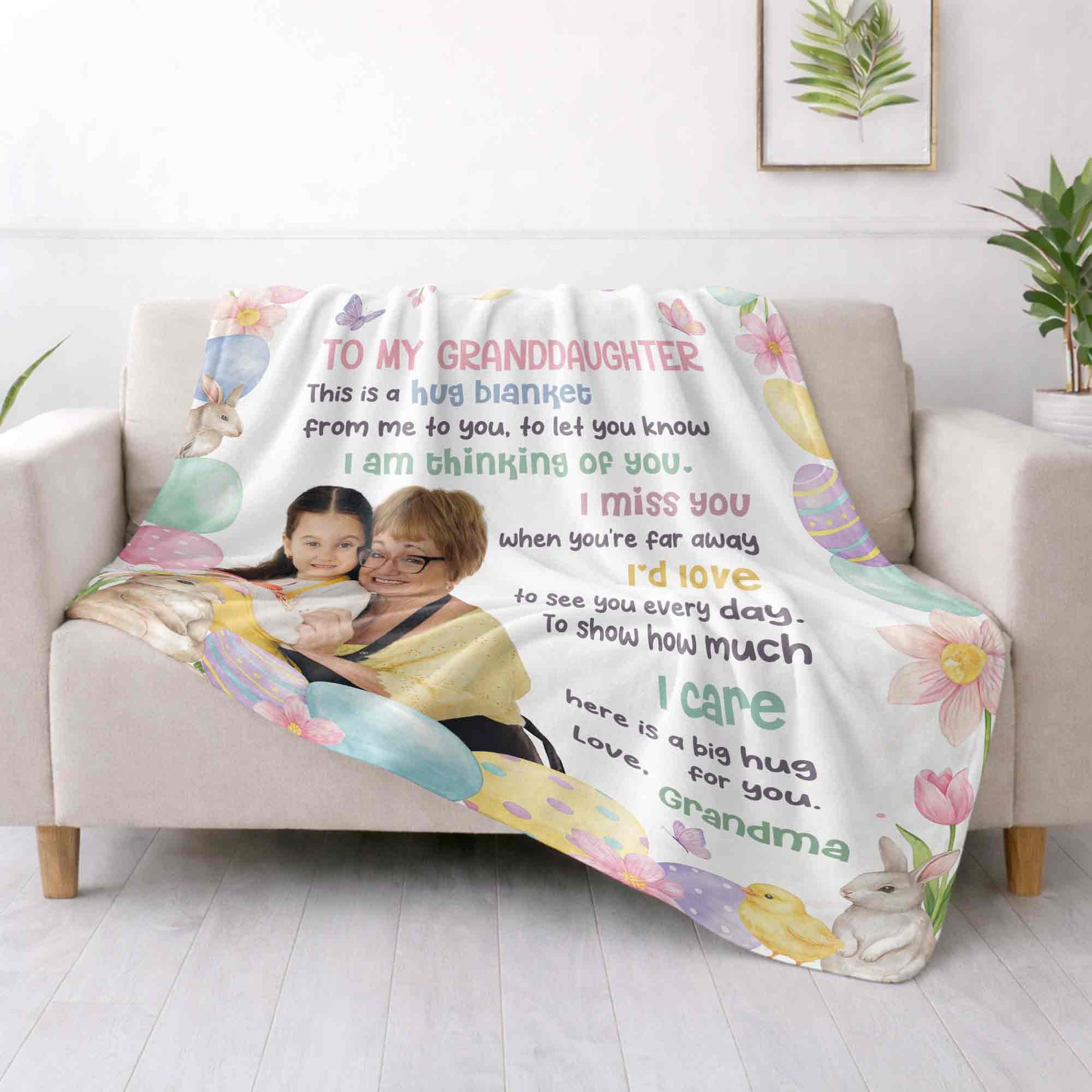 To My Granddaughter Hug Blanket With Easter Eggs And Bunnies