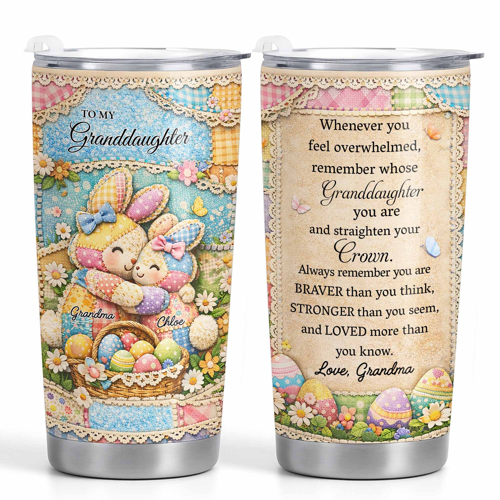 To My Granddaughter Straighten Your Crown Patchwork Bunnies and Flowers