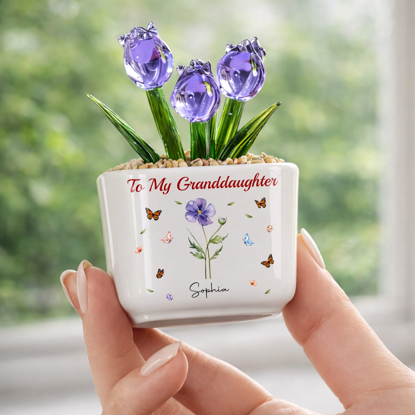 To My Granddaughter You Are God's Gift Custom Birth Month Flower - Personalized Custom Glass Everlasting Tulips - GDT709_GLATU