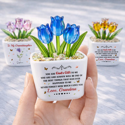 To My Granddaughter You Are God's Gift Custom Birth Month Flower - Personalized Custom Glass Everlasting Tulips - GDT709_GLATU