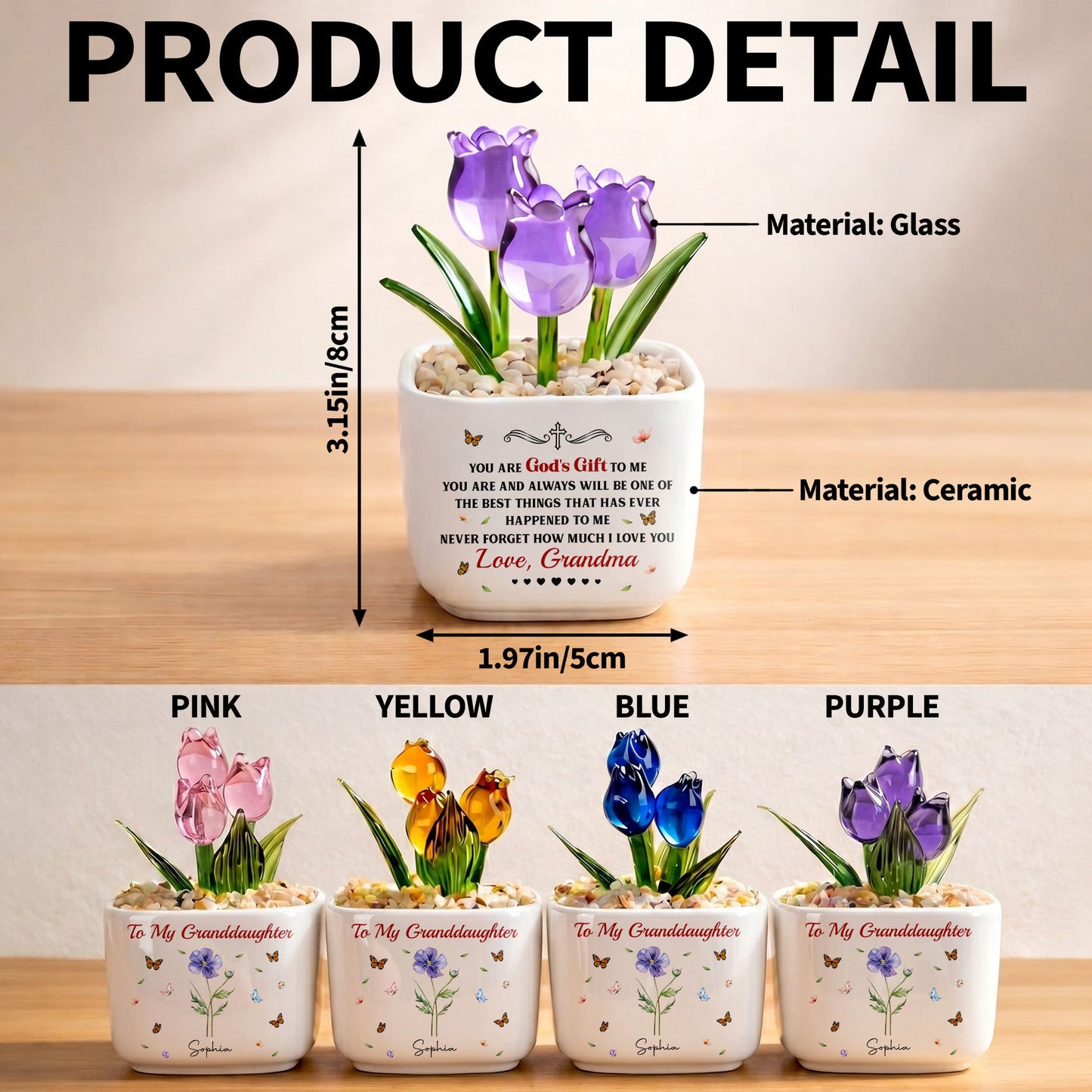 To My Granddaughter You Are God's Gift Custom Birth Month Flower - Personalized Custom Glass Everlasting Tulips - GDT709_GLATU